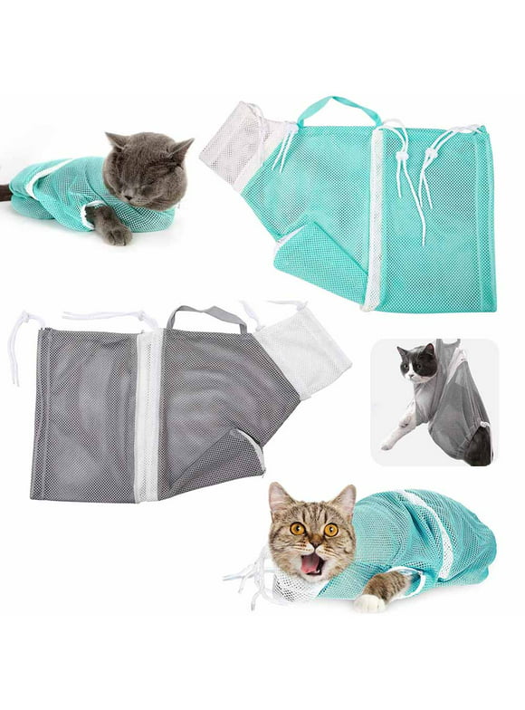 EIMELI Cat Shower Net Bag Anti-Bite and Anti-Scratch For Pet Bathing, Nail Trimming Drawstring Adjustable Breathable Restraint Bag Multifunctional Grooming Protective Bag