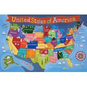 Kid's USA Laminated Map Laminated Poster 36 x 24in, By ROUND WORLD PRODUCTS