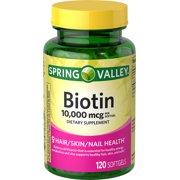 Spring Valley Biotin Softgels, Dietary Supplement, 10,000 mcg, 120 Count