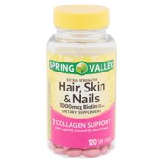 Spring Valley Extra Strength Hair, Skin, & Nails Collagen Support Softgels, 5000 mcg Biotin, 120 Count