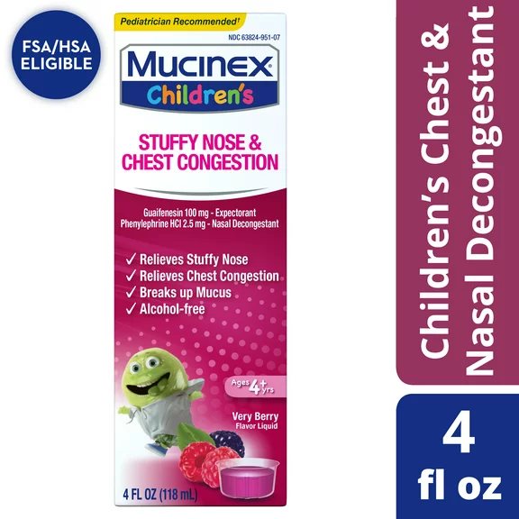 Mucinex Children's Liquid - Stuffy Nose & Cold Mixed Berry 4 oz. (Packaging May Vary)
