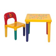 Deepwonder Kids Alphabet Table and Chair Set, Plastic Activity Furniture for Toddler, Study Play Arts Dining Patio Desk for Baby Girls/Boys (Age 3 and Up)
