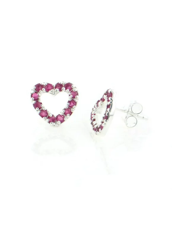 Genuine Ruby Valentine Heart Studs Post Earrings in Sterling Silver