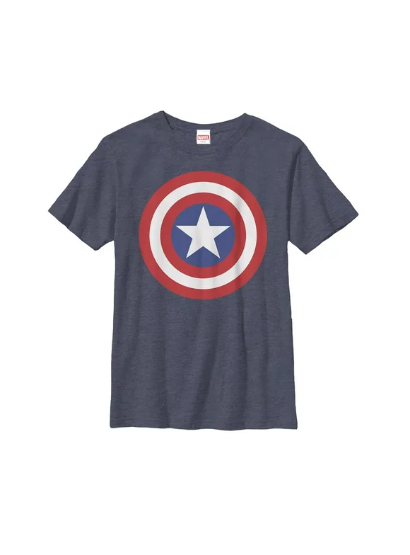 Boy's Marvel Captain America Bold Shield  Graphic Tee Navy Blue Heather X Large