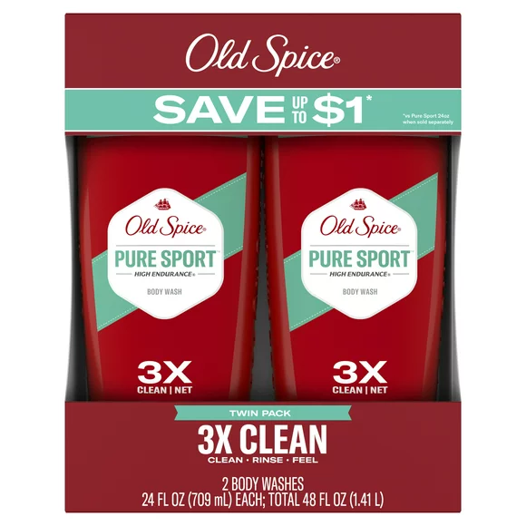 Old Spice High Endurance Body Wash for Men, Pure Sport Scent, 24 FL OZ, Pack of 2