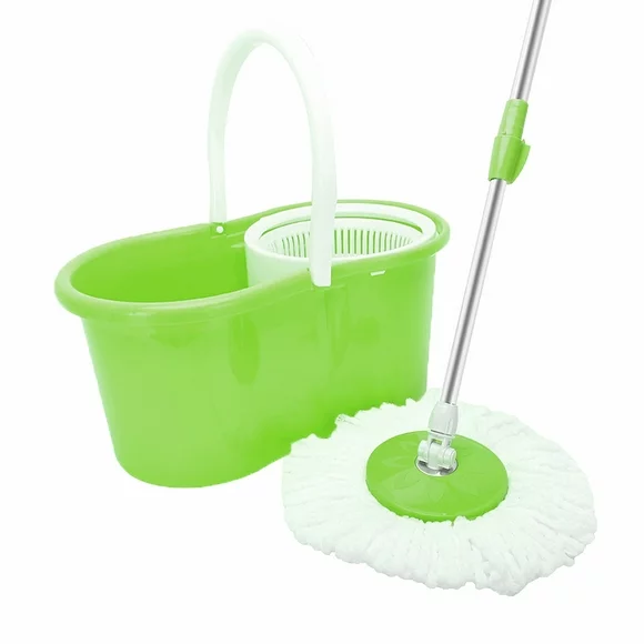 Ktaxon Microfiber Rotate Mop with Bucket 2 Heads Rotating 360Â° Easy Cleaning Floor Mop Green