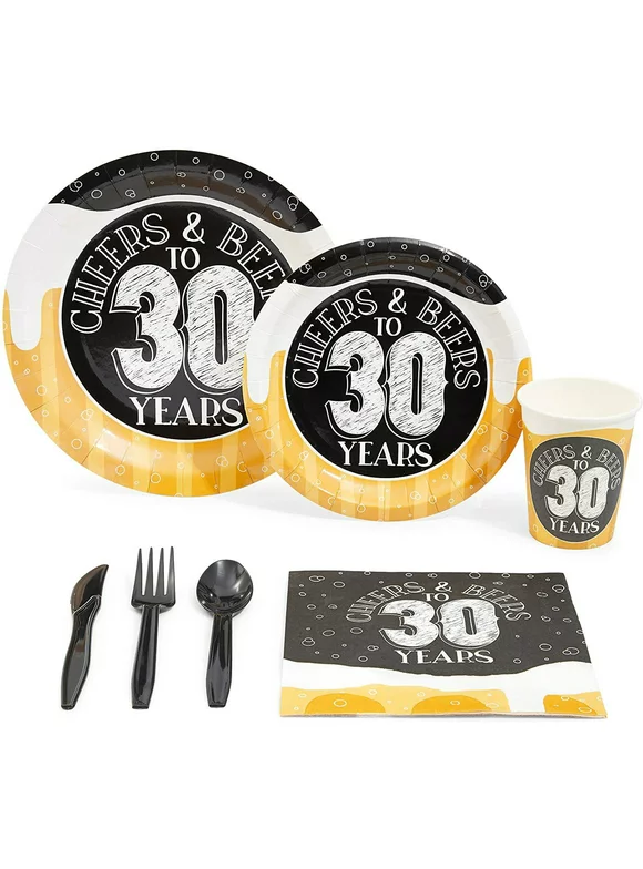 168 Pieces Cheers and Beers to 30 Years Party Decorations, 30th Birthday Plates, Napkins, Cups, Cutlery Set, Serves 24