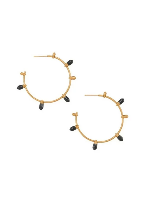 Kendra Scott Freida Oxidized 14K Yellow Gold-Plated & Black Gemstone Hoop Earrings