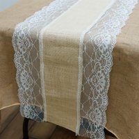 BalsaCircle 14"x108" Natural Brown Burlap Table Runner with Lace - Rustic Wedding Party Linens Decorations