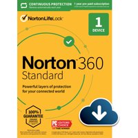 Norton 360 Standard, Antivirus Software, 1 Device, 1 Year with Auto Renewal, PC/Mac Download