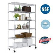 6 Tier Wire Shelving Unit Heavy Duty Height Adjustable NSF Certification Utility Rolling Steel Commercial Grade with Wheels for Kitchen Bathroom Office 2100LBS Capacity-18x48x82, Chrome