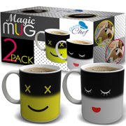 Magic Color Changing Funny Mug - 2 Pack Cool Coffee Tea Unique Heat Changing Sensitive Cup 12 oz Yellow & White Happy Face Design Drinkware Ceramic Mugs Birthday Gift Idea for Mom Dad Women & Men Set