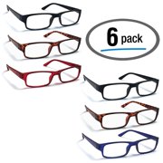 6 Pack Reading Glasses by BOOST EYEWEAR, Traditional Frames in Black, Tortoiseshell, Blue, and Red, for Men and Women, with Comfort Spring Loaded Hinges, Assorted Colors, 6 Pairs