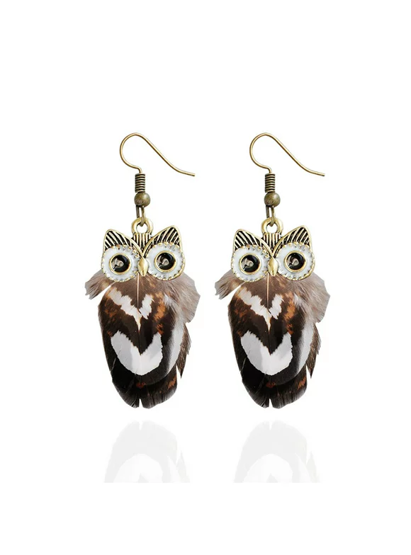 1 Pair Fashion LadHook Drop Earrings Dangle Owl Feather Animal Pendant Gift PartEarrings
