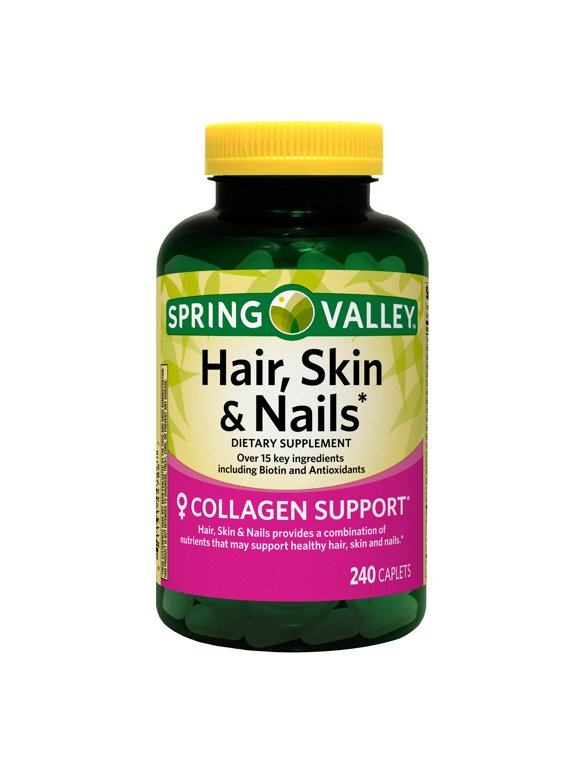 Spring Valley Hair, Skin & Nails Caplets Dietary Supplement, 240 Count