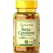 Puritan's Pride Beta-Carotene Provitamin A Softgels, 10,000 IU, 100 Ct