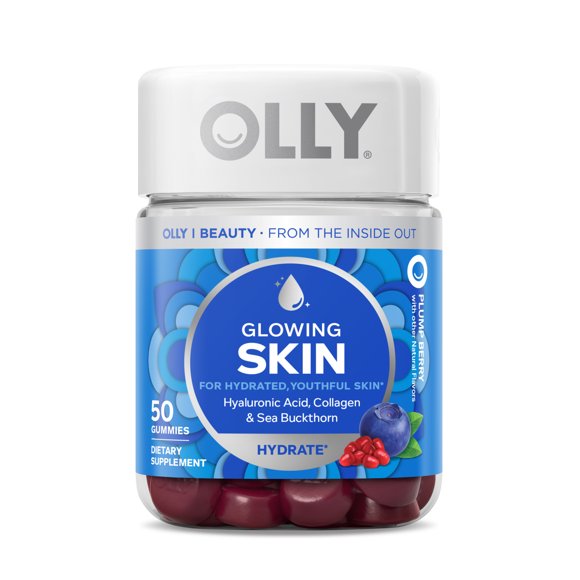 OLLY Glowing Skin Vitamin Gummy with Hyaluronic Acid, Supplement, Plump Berry, 50 Ct