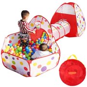 WALFRONT 3 in 1 Kids Ball Pit Play Tent with Tunnel, Portable Children Boys Girls Indoor Outdoor Gym Play Tent Tunnel Toys Set (Children aged 3 and over)