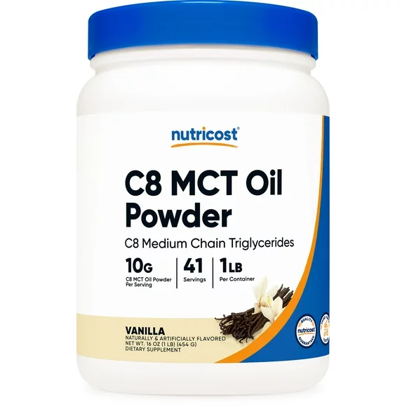 Nutricost C8 MCT Oil Powder 1LB (16oz) (Vanilla) - 95% C8 MCT Oil Powder Supplement