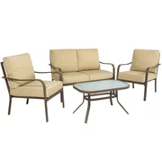 Best Choice Products 4-Piece Cushioned Furniture Conversation Set for Backyard, Patio, Lawn, Poolside w/ Loveseat, 2 Chairs, Coffee Table