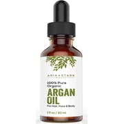 Aria Starr ORGANIC Argan Oil For Hair, Skin, Face, Nails, Beard & Cuticles - Best 100% Pure Moroccan Anti Aging, Anti Wrinkle Beauty Secret, Certified Cold Pressed Moisturizer