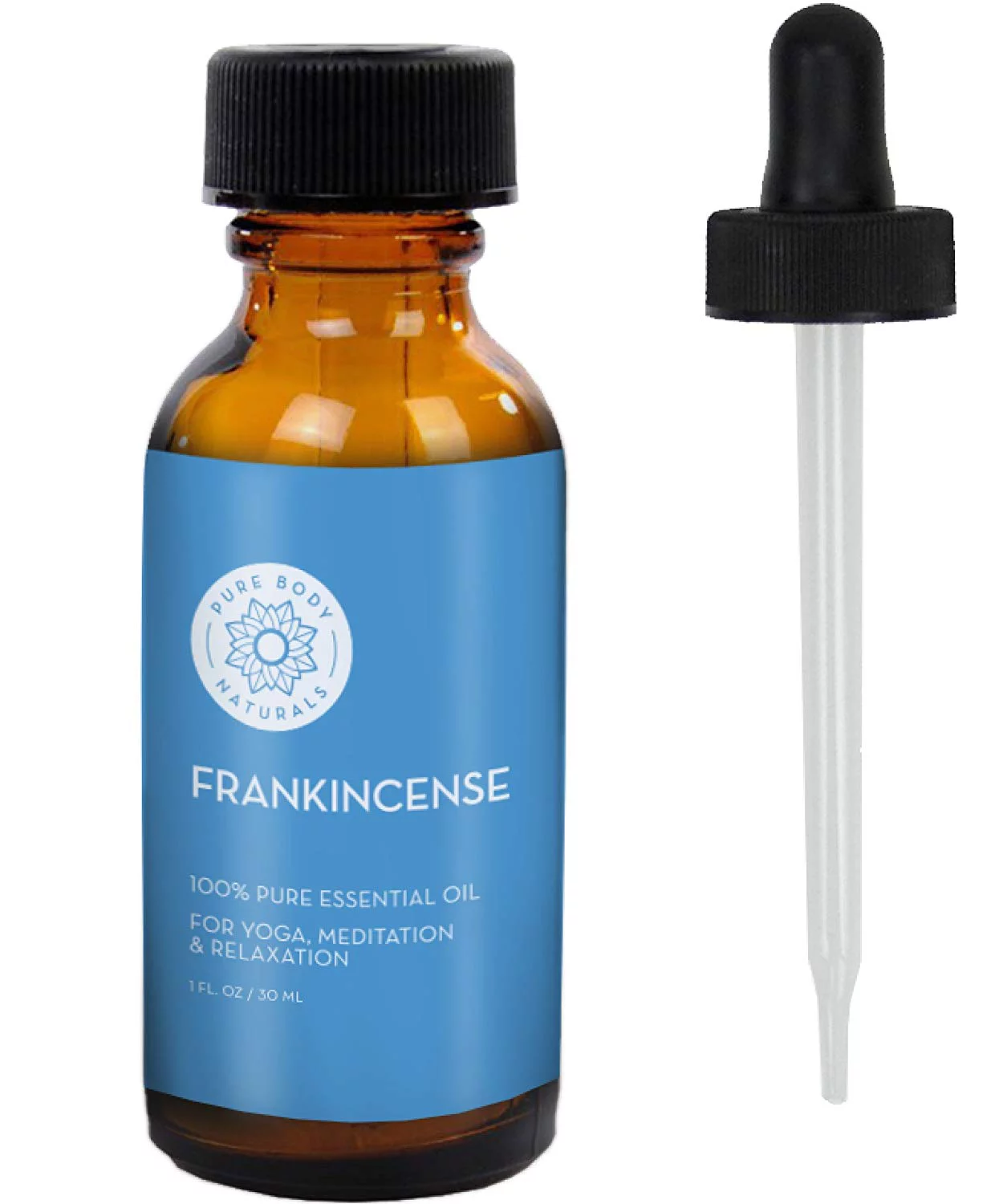 100% Pure Frankincense Essential Oil for Diffuser and Skin, Stress Relief, Meditation and Yoga, by Pure Body Naturals, 1 Ounce (Label Varies)