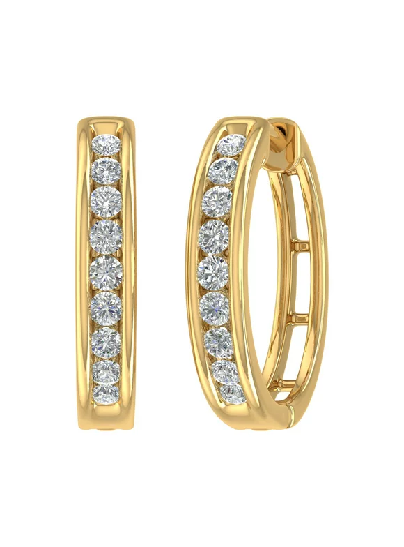 1/2 Carat Diamond Hoop Earrings in 10K Yellow Gold