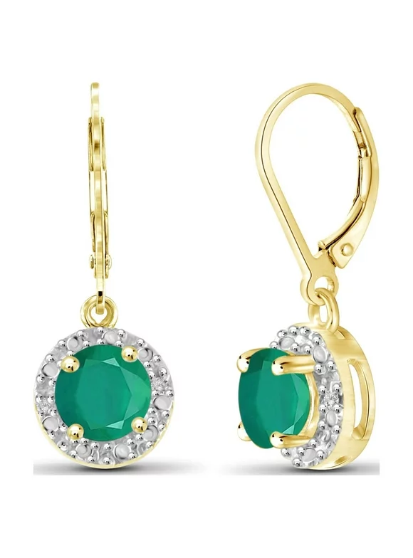 1 Carat T.G.W. Emerald and White Diamond Accent 14kt Gold Over Silver Halo Earrings