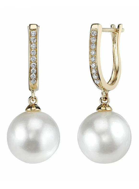 14K Gold 9mm White South Sea Cultured Pearl & Diamond Kim Earrings