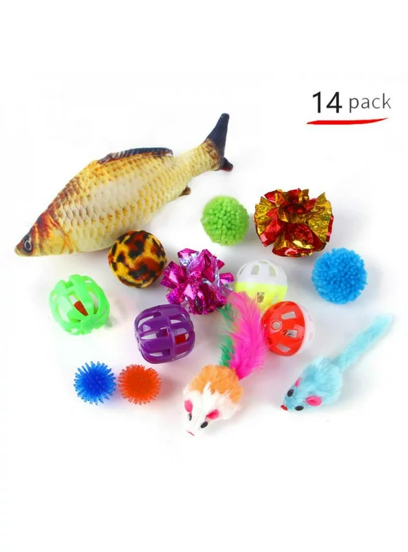 14pcs Combination Set Pet Cat Toys Mouse Bell Ball Kitten Pet teaser Toy Cat Interactive Funny toy Cat Supplies Clearence