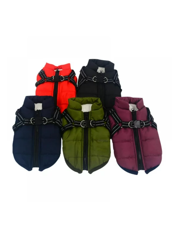 2 In 1 Pet Dog Winter Warm Skiing Costume Coat Vest With Chest Strap Harness Warm Clothes for Small Large Dogs 7 Sizes