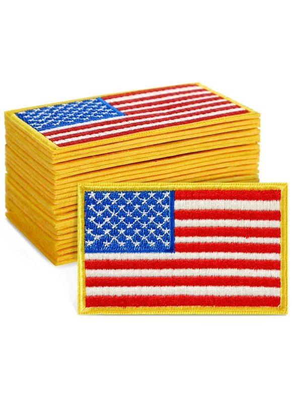 24 Pack of Iron On American Flag Patches for Patriotic Accessories, Embroidered USA Patch Set for Clothing