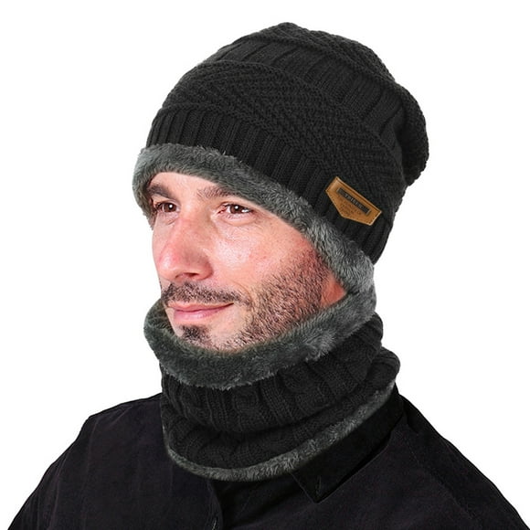 2Pcs Winter Beanie Hat Scarf Set Warm Knit Hat Thick Knit Skull Cap for Men Women