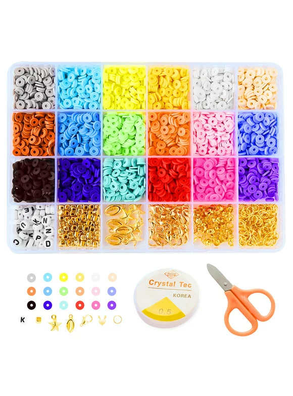 3897 Pcs Clay Beads for Jewelry Bracelet Making Clay Bead Set Making Clay Flat Beads Round Polymer Spacer Beads Bead Charms Heishi Bracelets Beads Alphabet Beads for Necklace Earring DIY Craft Set