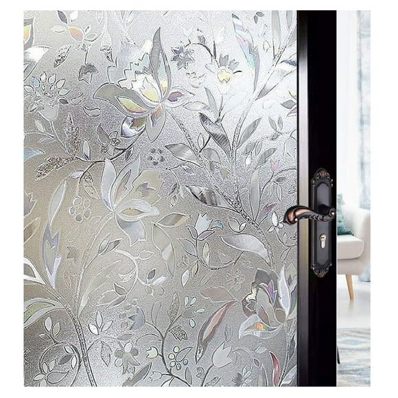 3D Static Glass Films Window Privacy Film Decorative Flower Sticker Anti-Uv Peel And Stick for Glass Home Kitchen Office Door 17.5" x 78.7"