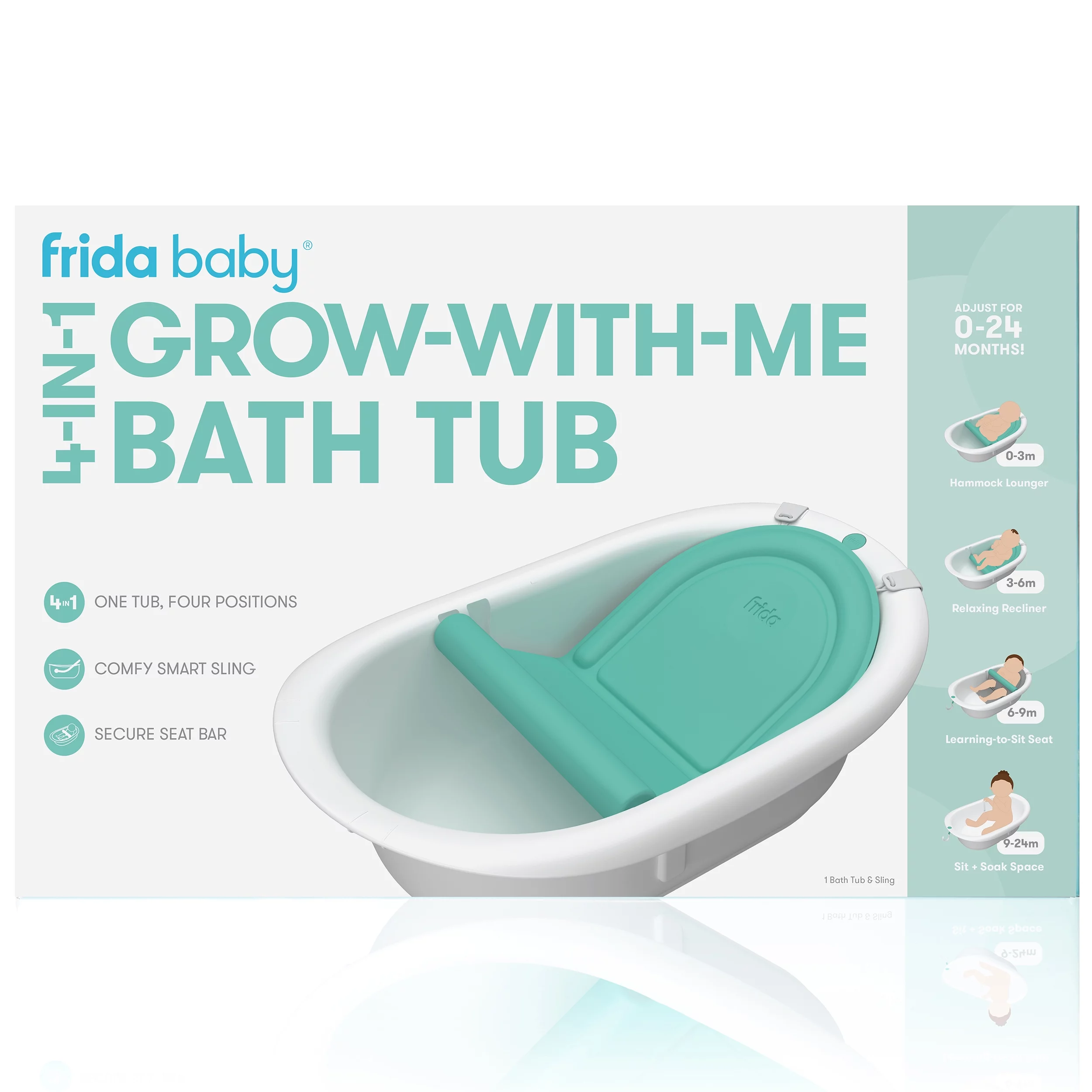 Frida Baby 4 in 1 Grow With Me Baby Bath Tub for Newborn to Toddler, White