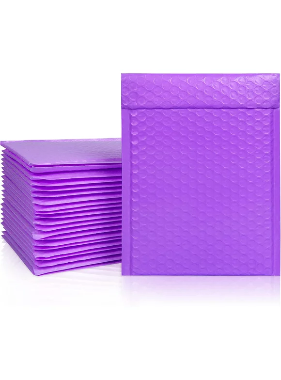 50 Pack 6" x 10" Bubble Mailers Self Seal Poly Padded Envelopes, Waterproof Shipping Bags for Small Business, Purple