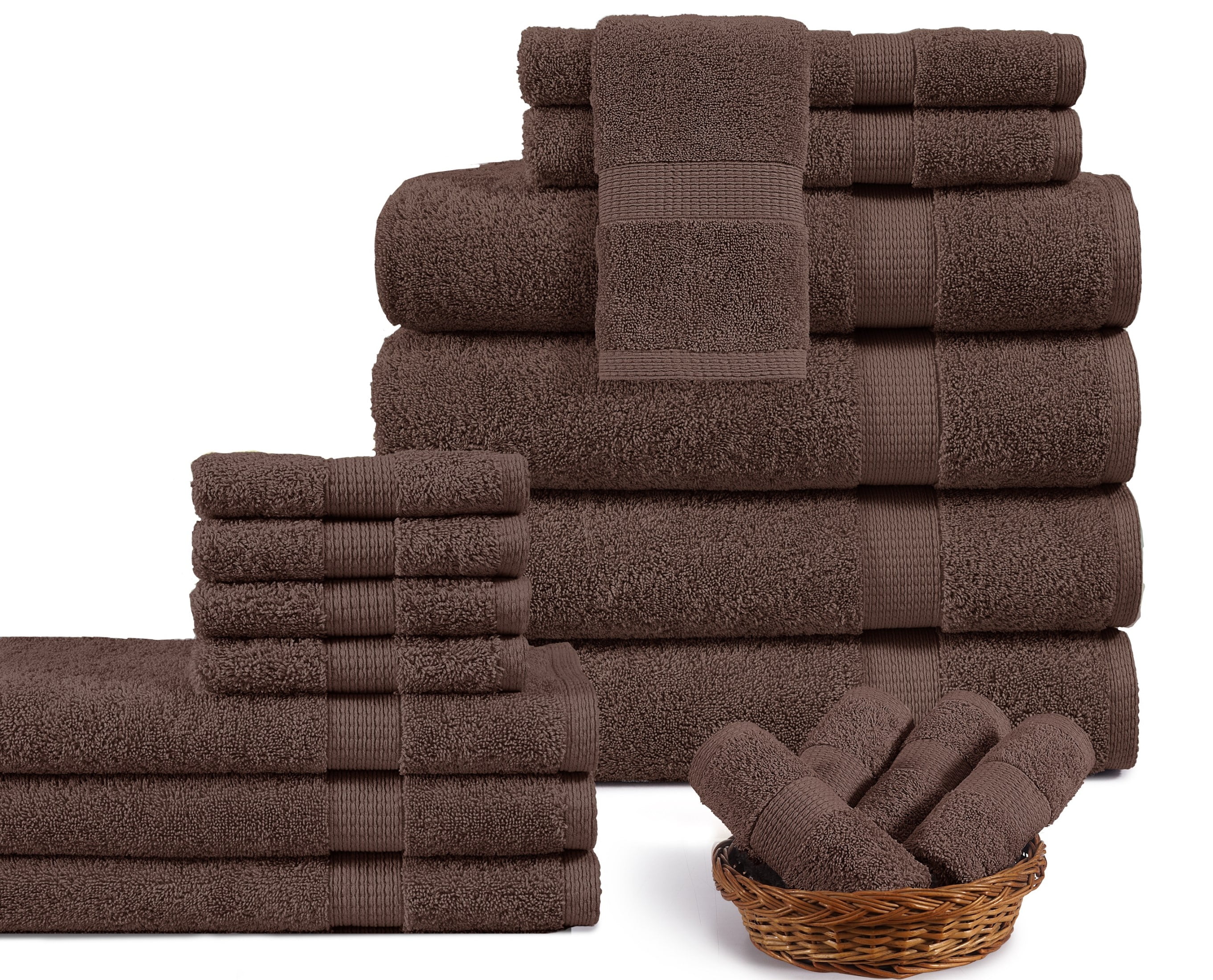 Addy Home Economic Collection Absorbent & Soft Low Twist 18 Piece Towel Set - CHOCOLATE