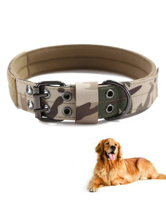 Adjustable Tactical Dog Collar Military Nylon Heavy Duty Metal Buckle, Anti-wear Five-speed Adjustable for Medium Large Dogs Camouflage XL