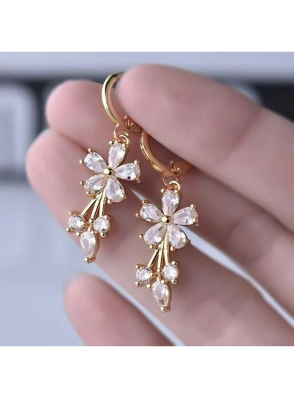 AkoaDa  Gold Filled Women Elegant Crystal Flower Topaz Zircon Drop Earrings