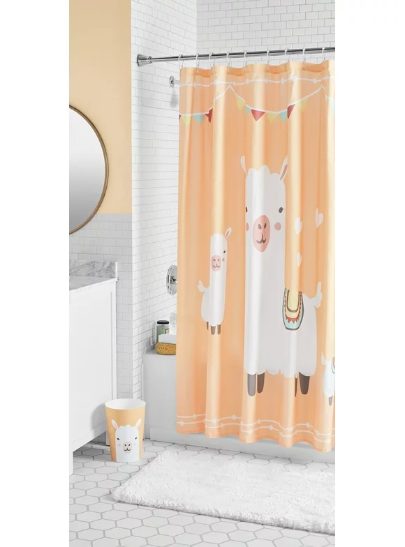 Alpaca Kids Shower Curtain, 72 x 70, Microfiber, White, Your Zone