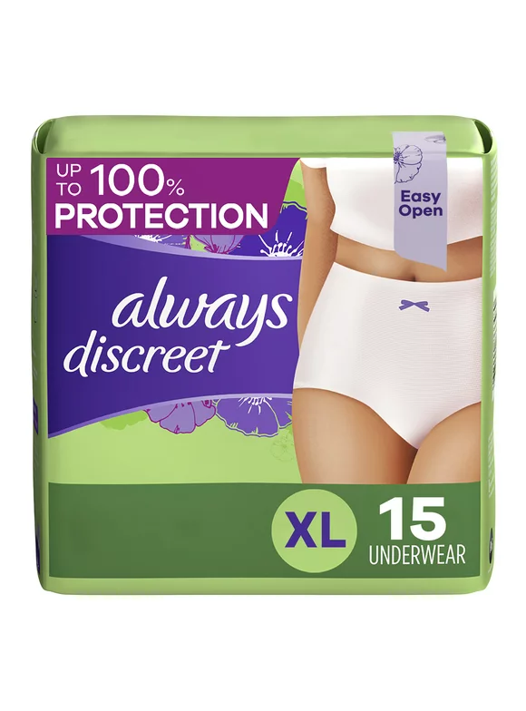 Always Discreet Adult Incontinence Underwear for Women Maximum Absorbency, XL, 15 Ct
