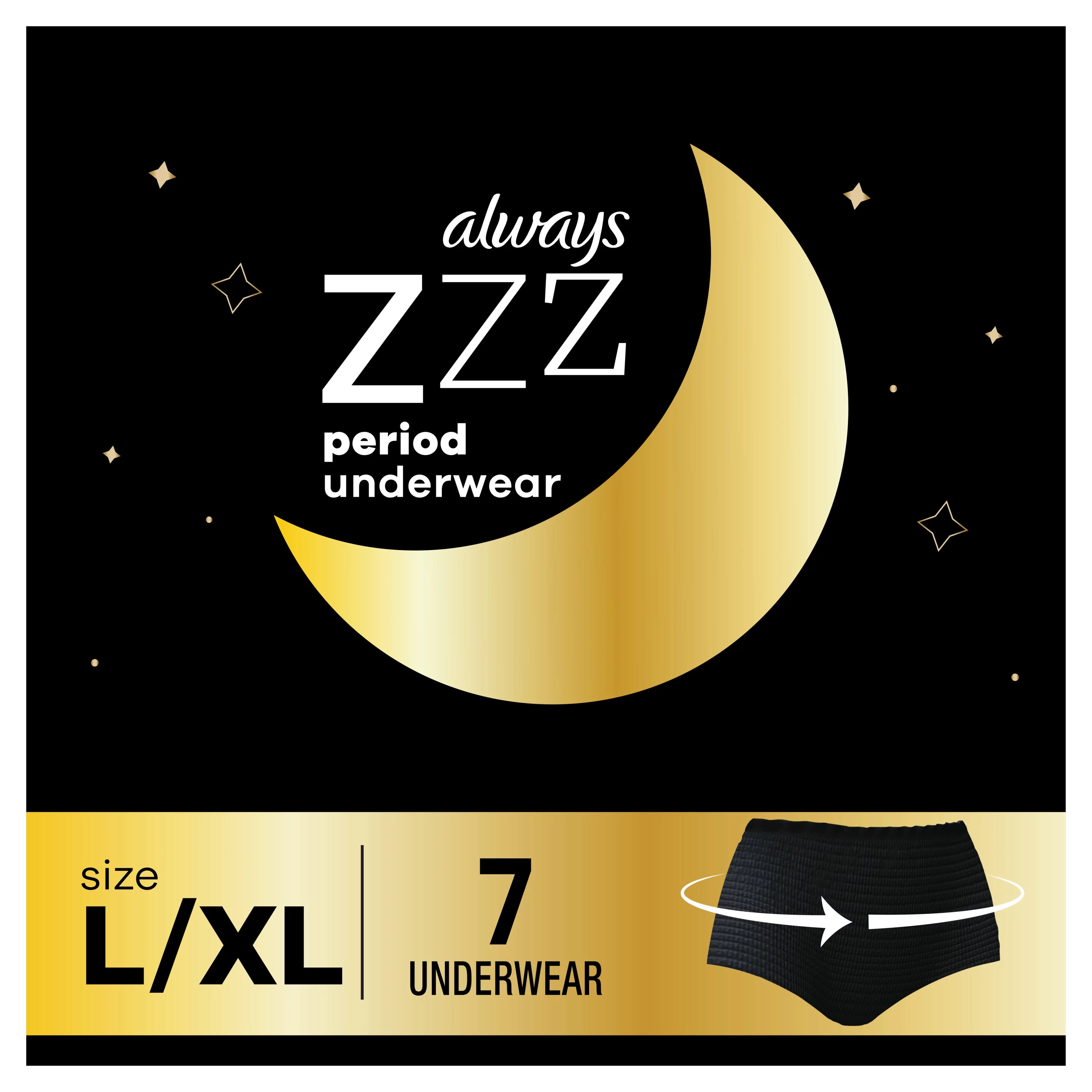 Always ZZZ Overnight Disposable Period Underwear Size L, 7 Count