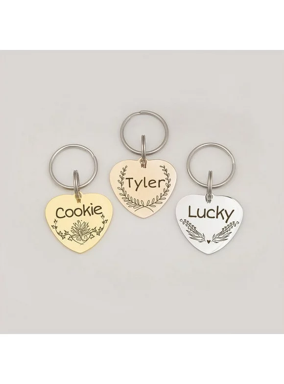 Anavia Stainless Steel Double Sided Heart Name and Frame Engraved Dog & Cat ID Tag, Multi-color, S