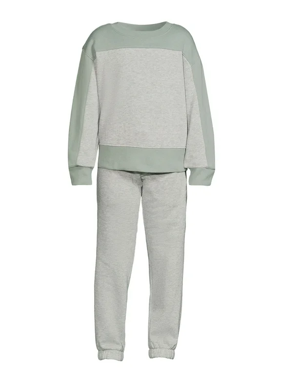 Athletic Works Girls’ Fleece Sweatshirt and Sweatpants Set, 2-Piece, Sizes 4-18 & Plus