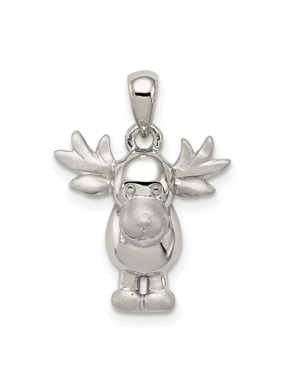 Auriga 925 Sterling Silver Rhodium-plated Polished/Satin Moose Pendant for Women