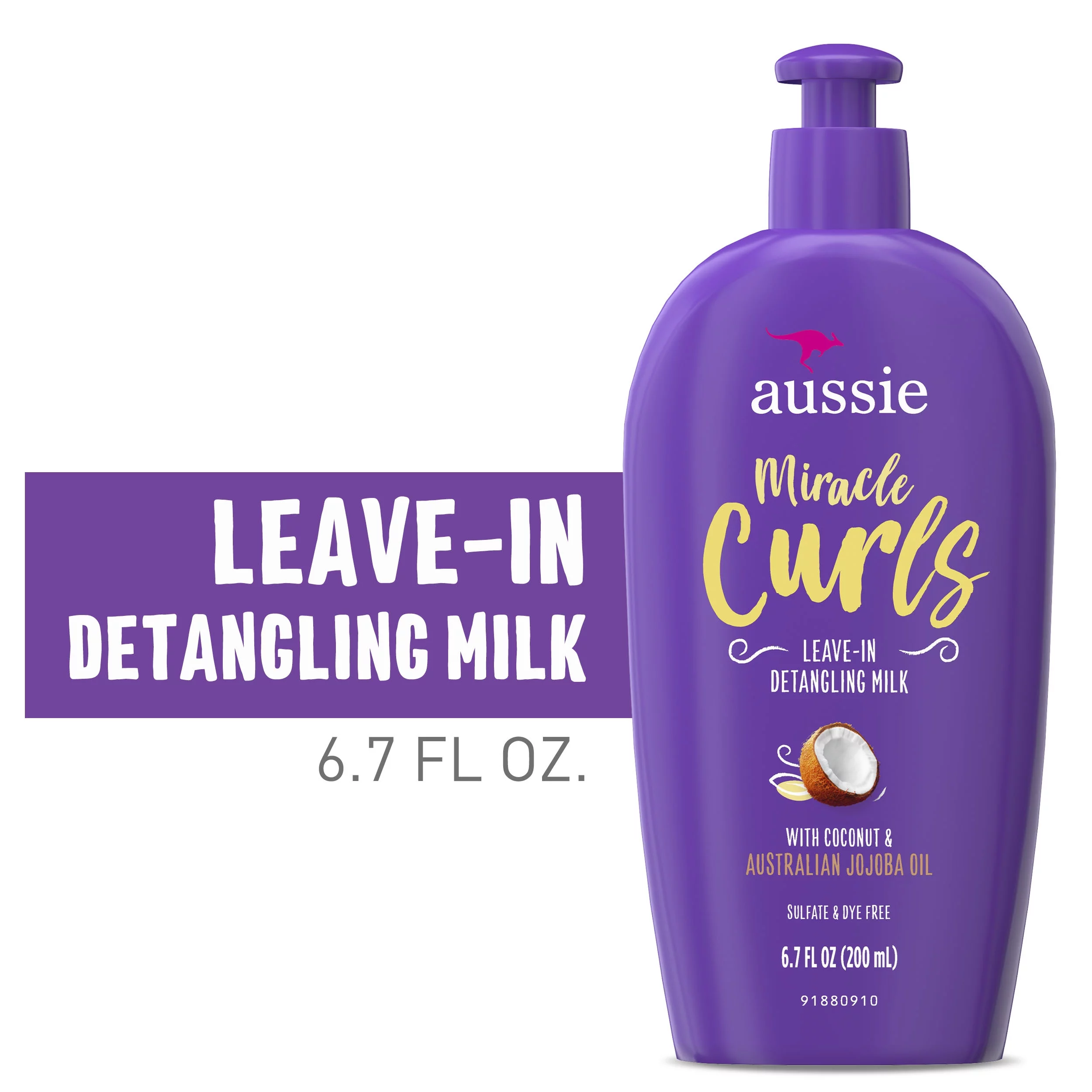 Aussie Miracle Curls Leave-in Detangling Milk, for Curly Hair Types Paraben Free, 6.7 fl oz