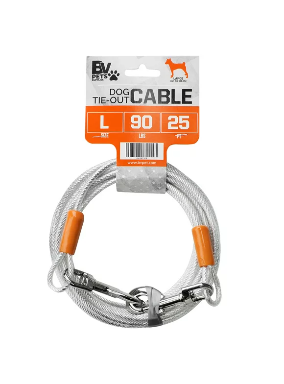 BV Pet Large Tie Out Cable for Dog, Steel, up to 90 Pound, 25 feet