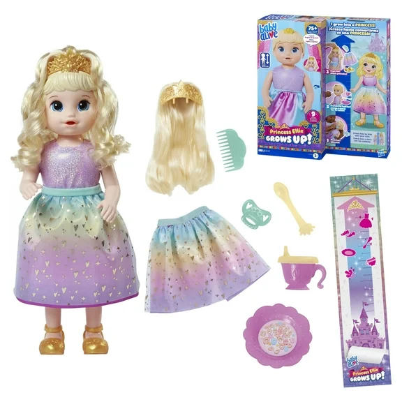 Baby Alive: Princess Ellie Grows Up! 15-Inch Doll Blonde Hair, Blue Eyes Kids Toy for Boys and Girls
