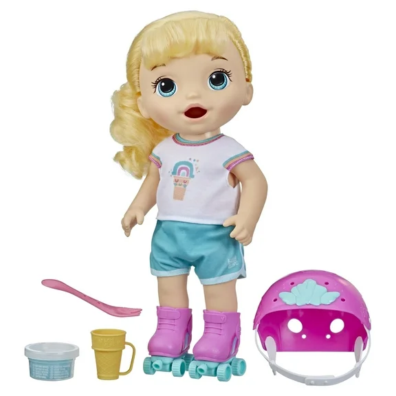 Baby Alive: Roller Skate Baby 14-Inch Doll Blonde Hair, Blue Eyes Kids Toy for Boys and Girls, Only At Payless Daily